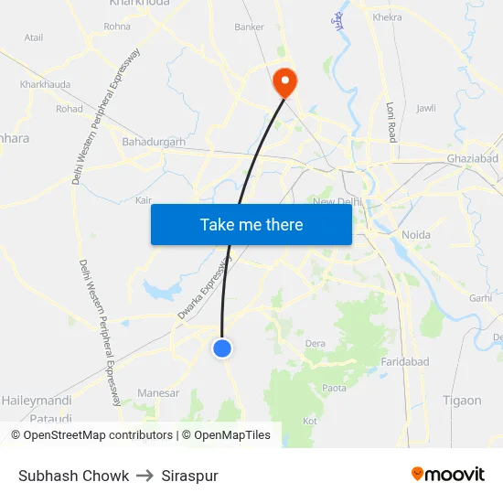 Subhash Chowk to Siraspur map