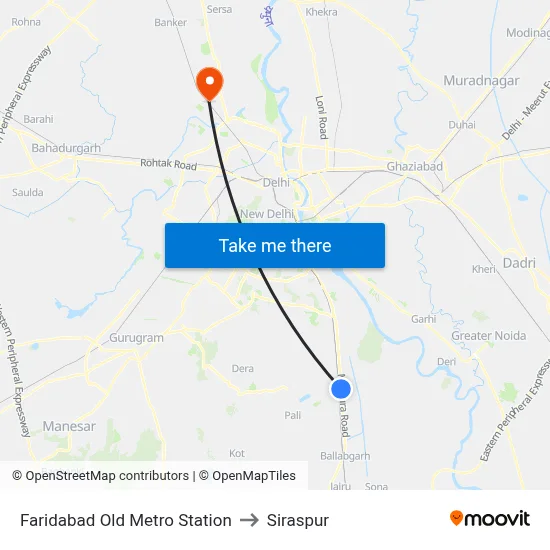 Faridabad Old Metro Station to Siraspur map