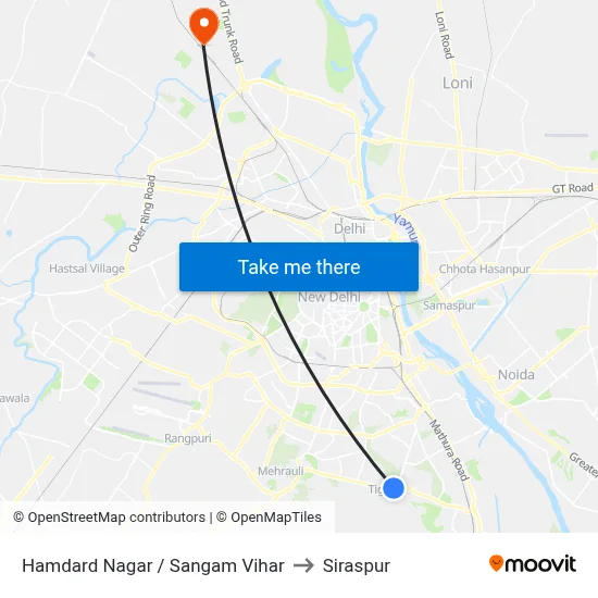 Hamdard Nagar / Sangam Vihar to Siraspur map