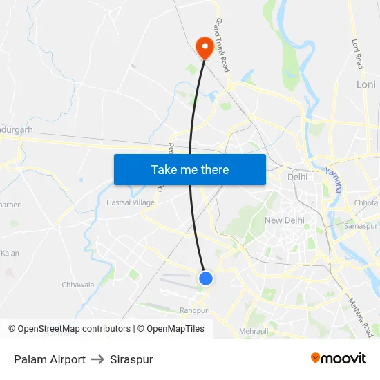 Palam Airport to Siraspur map