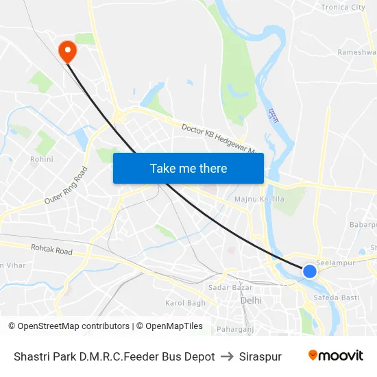 Shastri Park D.M.R.C.Feeder Bus Depot to Siraspur map