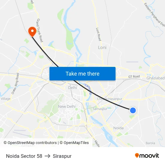 Noida Sector 58 to Siraspur map
