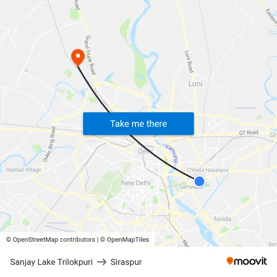 Sanjay Lake Trilokpuri to Siraspur map