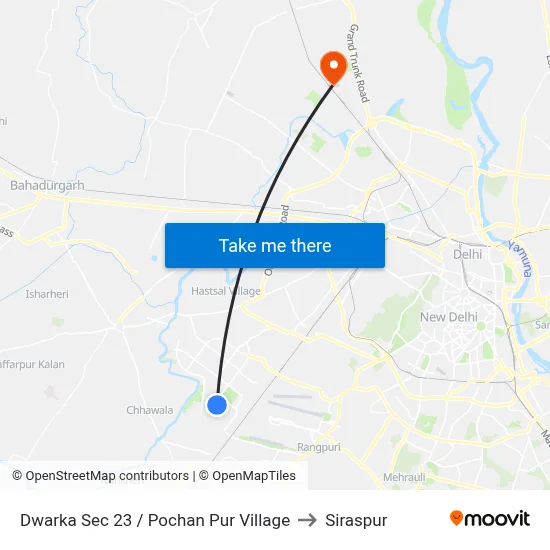 Dwarka Sec 23 / Pochan Pur Village to Siraspur map
