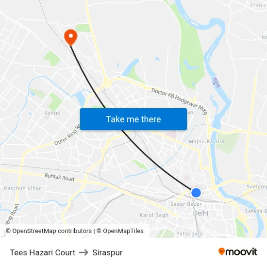 Tees Hazari Court to Siraspur map