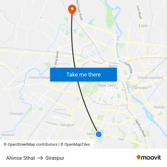 Ahinsa Sthal to Siraspur map