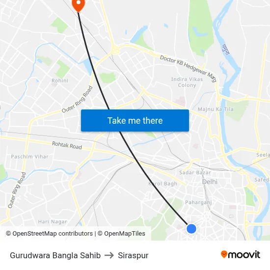 Gurudwara Bangla Sahib to Siraspur map
