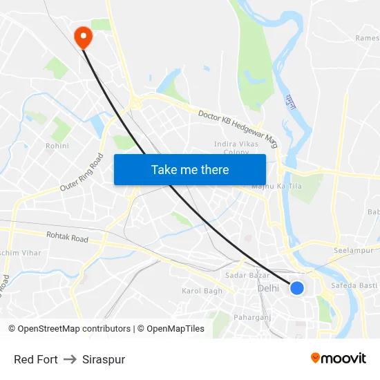 Red Fort to Siraspur map