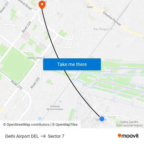 Delhi Airport DEL to Sector 7 map