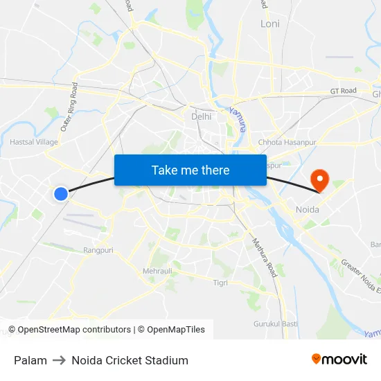 Palam to Noida Cricket Stadium map