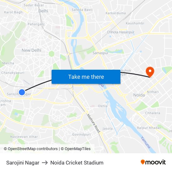 Sarojini Nagar to Noida Cricket Stadium map