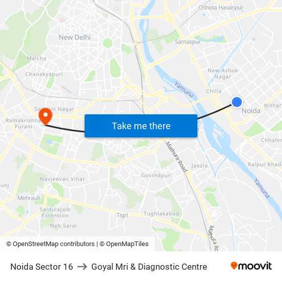 Noida Sector 16 to Goyal Mri & Diagnostic Centre map