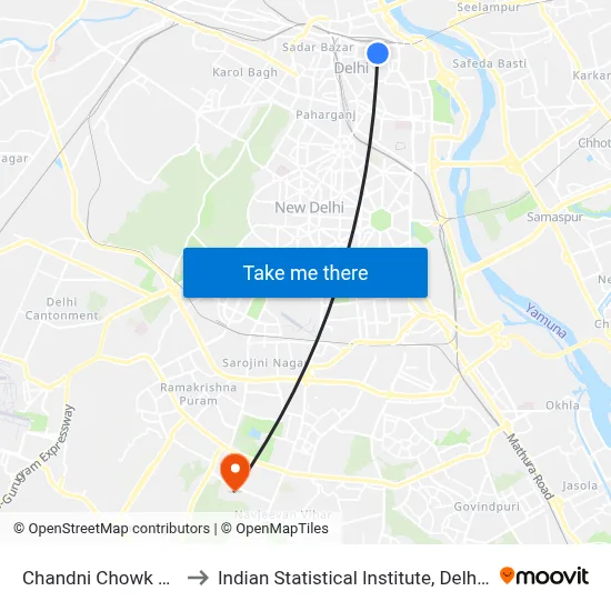 Chandni Chowk Metro to Indian Statistical Institute, Delhi Centre map