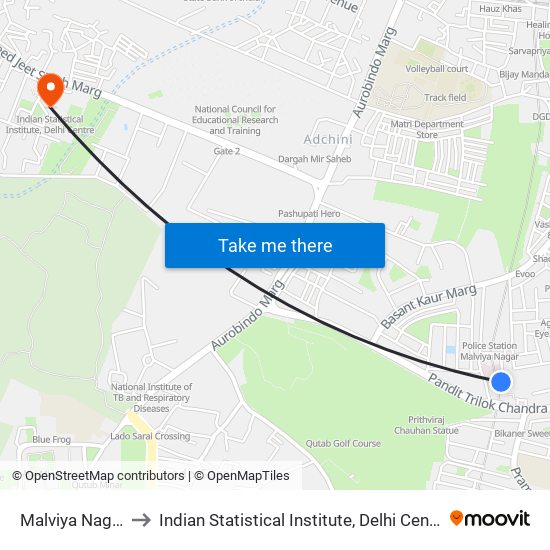 Malviya Nagar to Indian Statistical Institute, Delhi Centre map