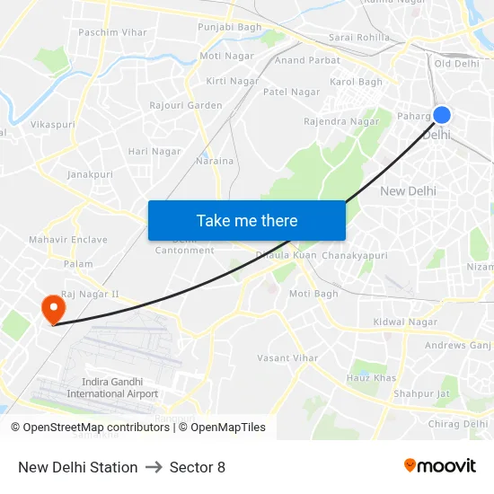 New Delhi Station to Sector 8 map