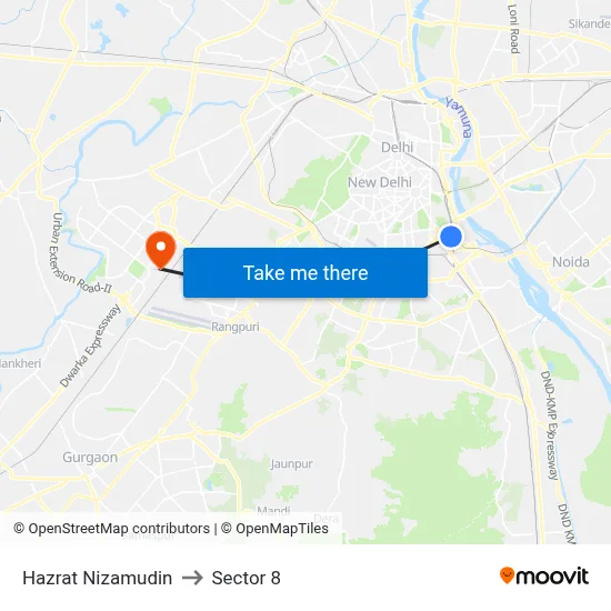 Hazrat Nizamudin to Sector 8 map