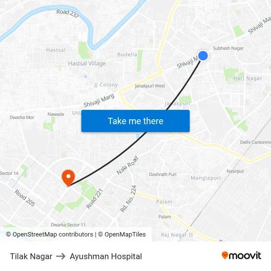 Tilak Nagar to Ayushman Hospital map