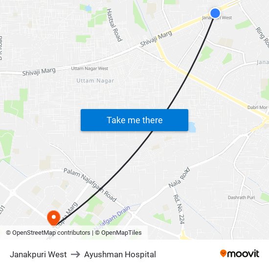 Janakpuri West to Ayushman Hospital map