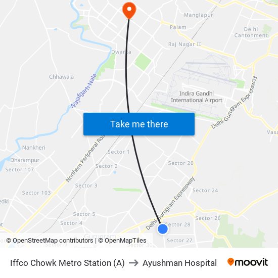 Iffco Chowk Metro Station (A) to Ayushman Hospital map