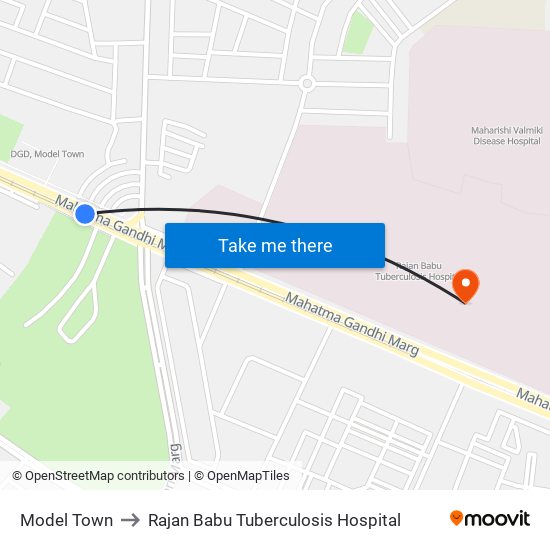 Model Town to Rajan Babu Tuberculosis Hospital map