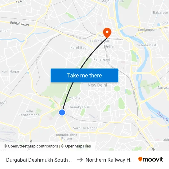 Durgabai Deshmukh South Campus to Northern Railway Hospital map