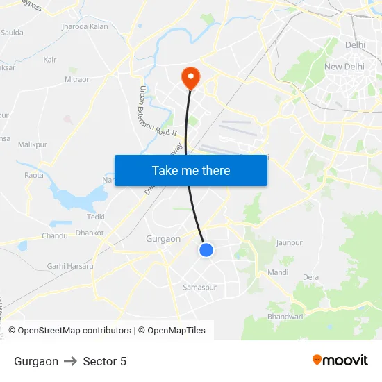 Gurgaon to Sector 5 map
