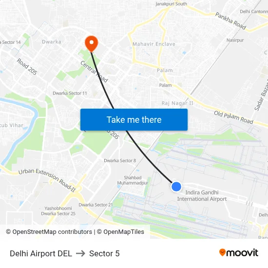 Delhi Airport DEL to Sector 5 map