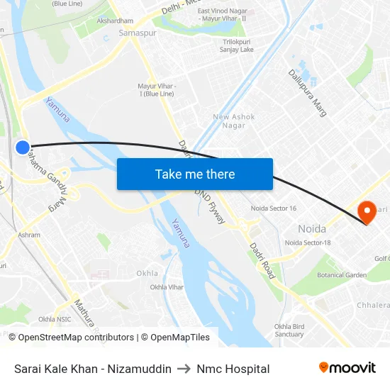 Sarai Kale Khan - Nizamuddin to Nmc Hospital map