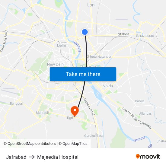 Jafrabad to Majeedia Hospital map