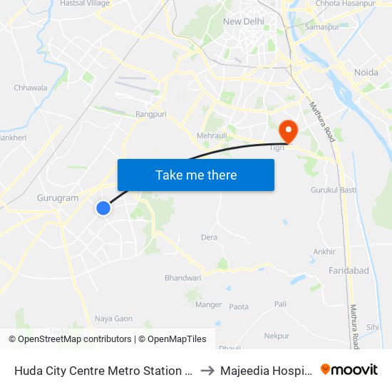 Huda City Centre Metro Station (B) to Majeedia Hospital map