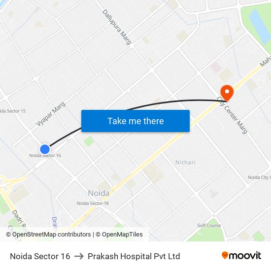 Noida Sector 16 to Prakash Hospital Pvt Ltd map