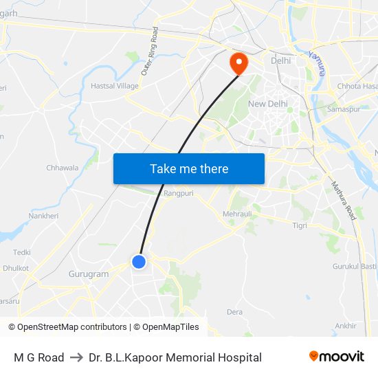 M G Road to Dr. B.L.Kapoor Memorial Hospital map