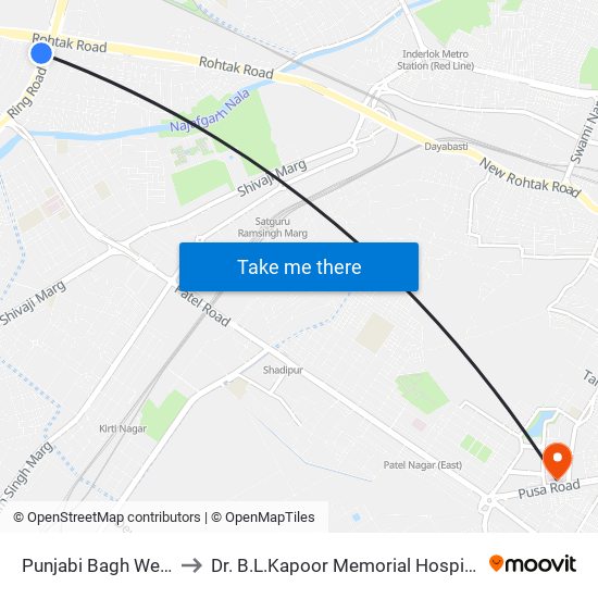 Punjabi Bagh West to Dr. B.L.Kapoor Memorial Hospital map