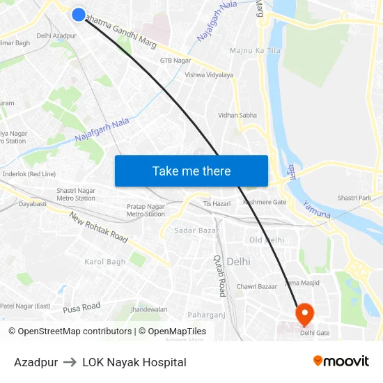Azadpur to LOK Nayak Hospital map