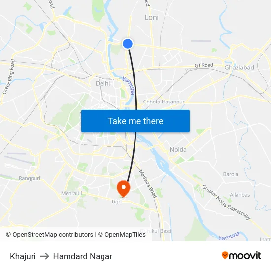 Khajuri to Hamdard Nagar map