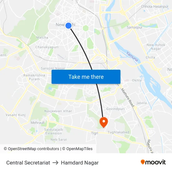 Central Secretariat to Hamdard Nagar map