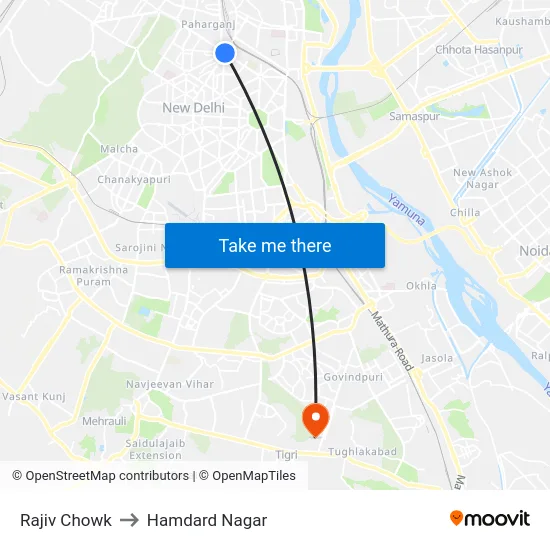 Rajiv Chowk to Hamdard Nagar map