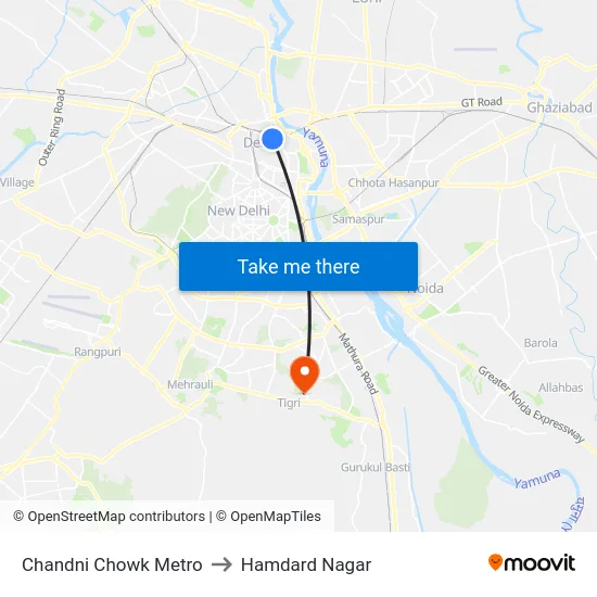 Chandni Chowk Metro to Hamdard Nagar map