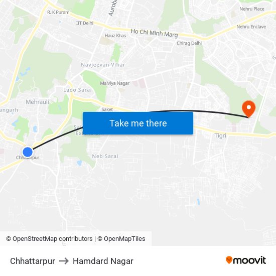 Chhattarpur to Hamdard Nagar map