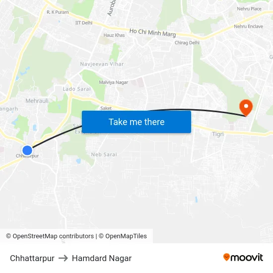 Chhattarpur to Hamdard Nagar map