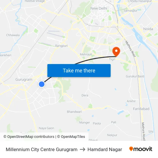 Millennium City Centre Gurugram to Hamdard Nagar map