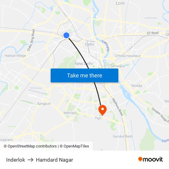 Inderlok to Hamdard Nagar map