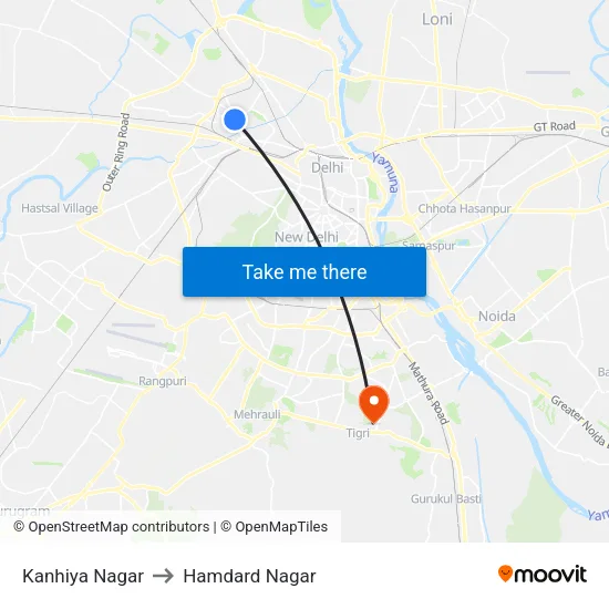 Kanhiya Nagar to Hamdard Nagar map