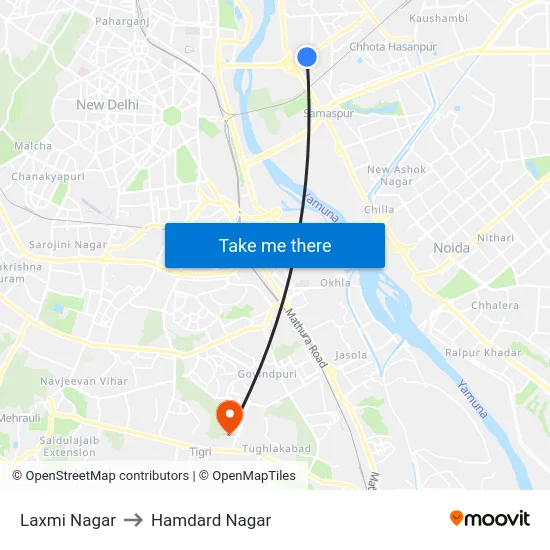 Laxmi Nagar to Hamdard Nagar map