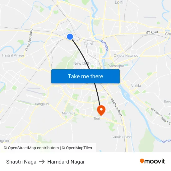 Shastri Naga to Hamdard Nagar map