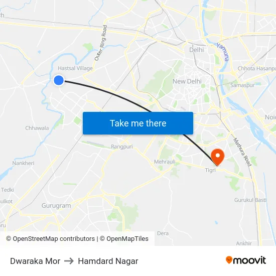 Dwaraka Mor to Hamdard Nagar map