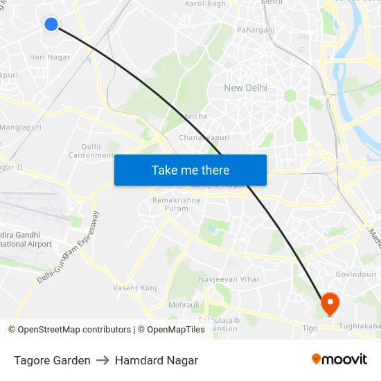 Tagore Garden to Hamdard Nagar map