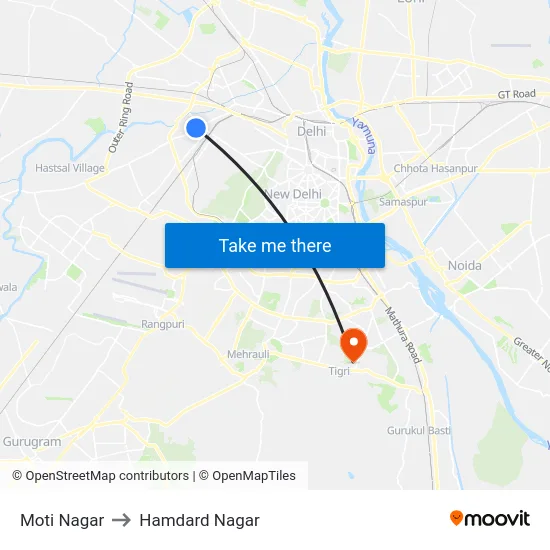 Moti Nagar to Hamdard Nagar map