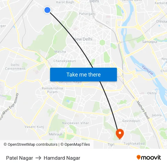 Patel Nagar to Hamdard Nagar map