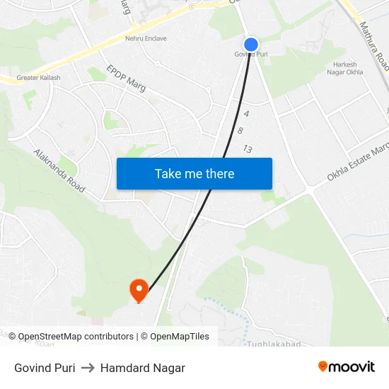 Govind Puri to Hamdard Nagar map